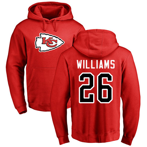 Men Kansas City Chiefs 26 Williams Damien Red Name and Number Logo Pullover Hoodie